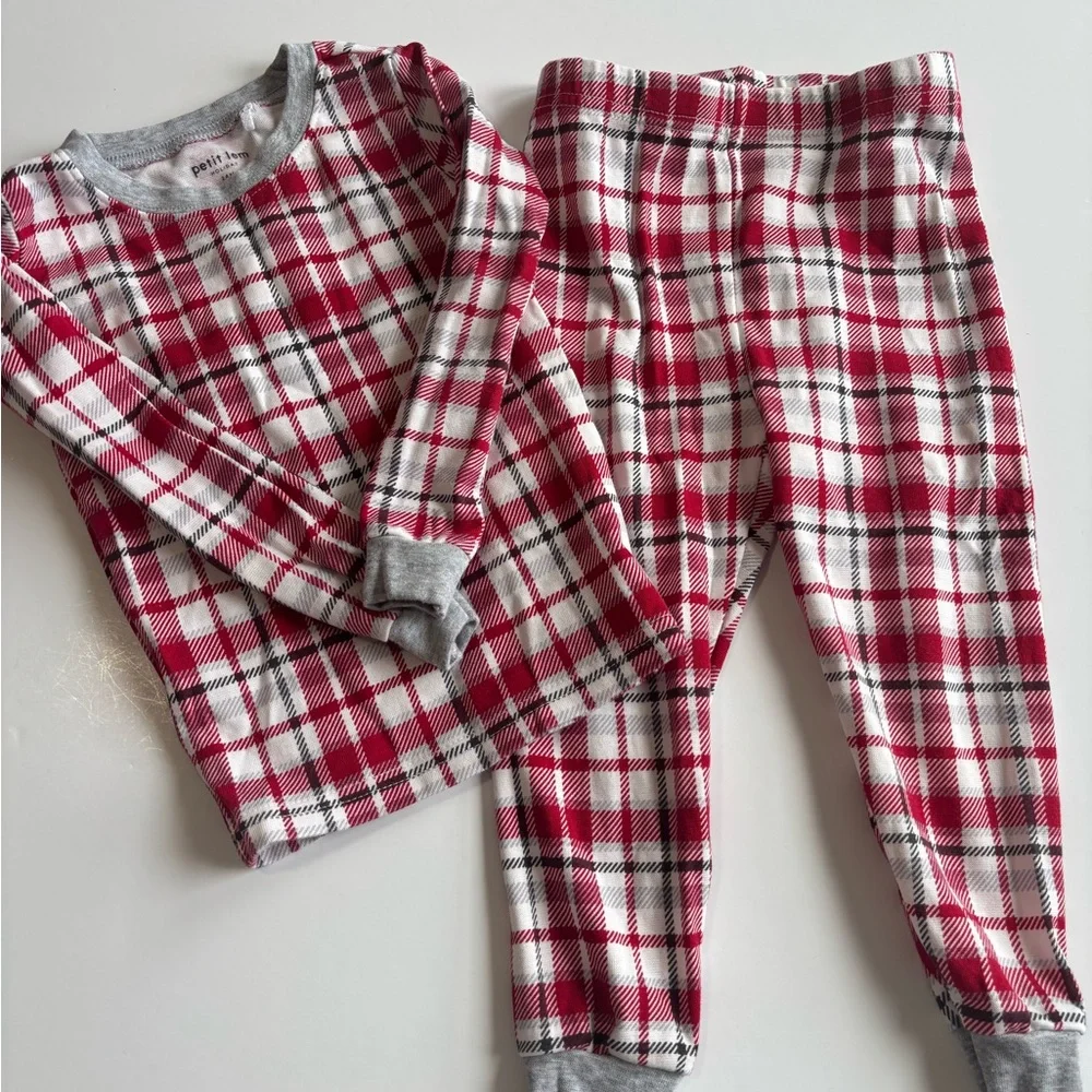BN8 Petit Lem Kids Holiday Organic Cotton Fitted Pajama Set in Red Plaid 24m‎ 2T